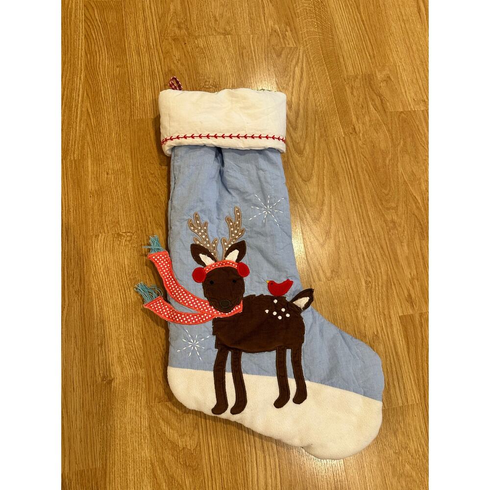 Pottery Barn Kids Reindeer & Cardinal Bird Christmas Stocking